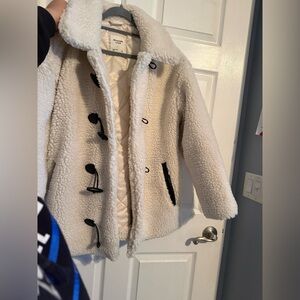 Abercrombie & Fitch Cream Teddy Jacket with Black Details